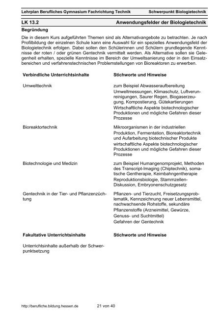 Lehrplan des BG, Schwerpunkt Biotechnik - Willkommen auf dem ...