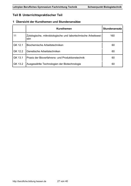 Lehrplan des BG, Schwerpunkt Biotechnik - Willkommen auf dem ...