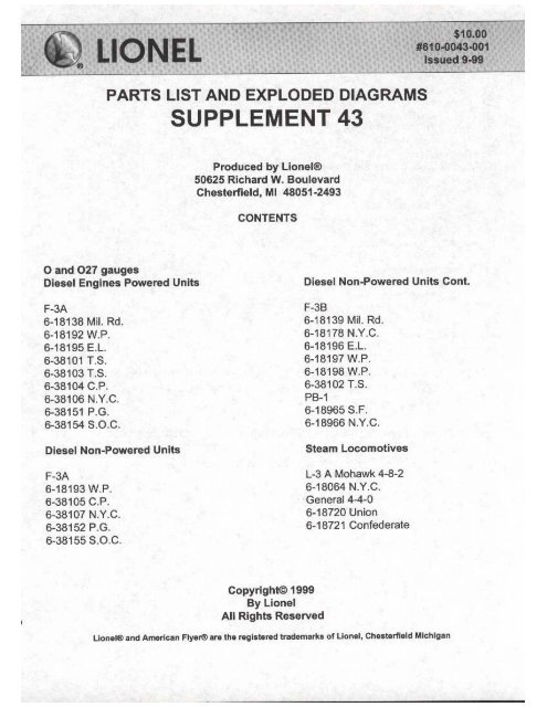 PARTS LIST AND EXPLODED DIAGRAMS - Lionel