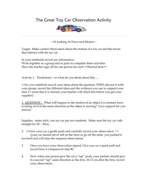 The Great Toy Car Observation Activity