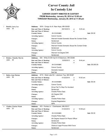 Carver County Jail In Custody List