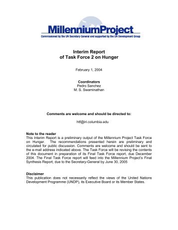 Interim Report of Task Force 2 on Hunger - UN Millennium Project