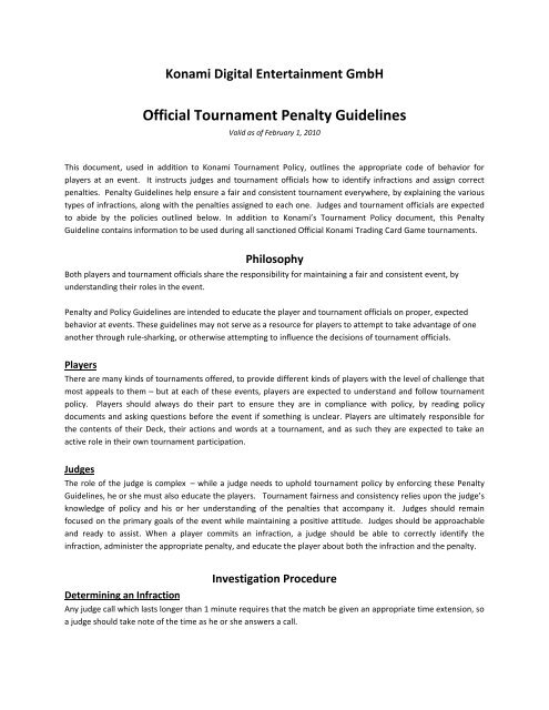 Official Tournament Penalty Guidelines Yu Gi Oh