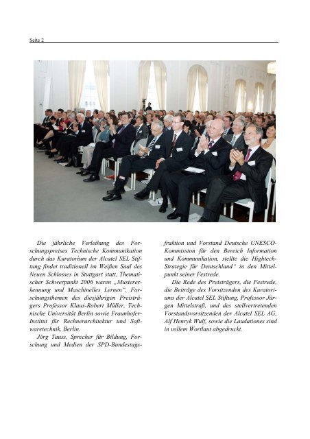 Dokumentation der Stiftungsfeier 2006 - Alcatel-Lucent Stiftung fÃ¼r ...