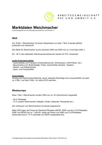 Marktdaten Weichmacher, AgPU 01/06 - PVC-Partner