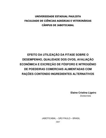 efeito da utilizaÃƒÂ§ÃƒÂ£o da fitase sobre o desempenho - Unesp