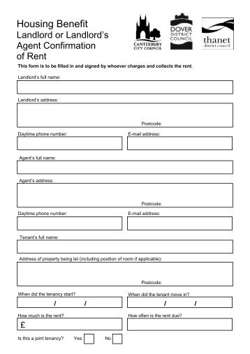 Landlord's confirmation of rent form - Canterbury City Council