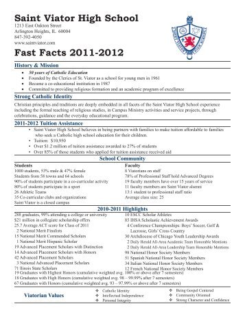 Saint Viator High School Fast Facts 2011-2012