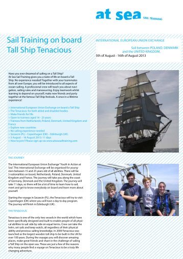 Sail Training on board Tall Ship Tenacious - At Sea Sail Training
