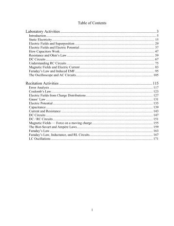 Table of Contents Laboratory Activities ...