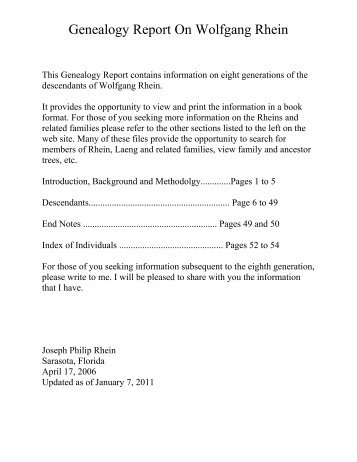 Genealogy Report On Wolfgang Rhein - Rhein And Laeng Of ...