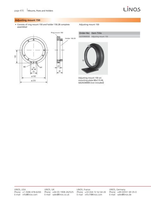 Mounts, Posts and Holders - WinLens