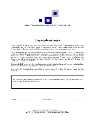 Eingangsfragebogen - Christoph-Dornier-Klinik für Psychotherapie