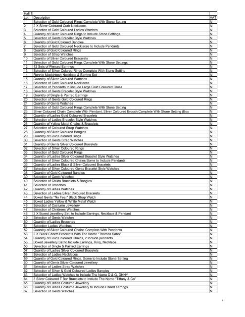 Hall 1 Lot Description VAT 1 Selection of Gold ... - Wilsons Auctions