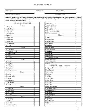 Reinforcer Checklist