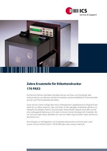 Zebra Ersatzteile fÃ¼r Etikettendrucker 170 PAX3 - ICS direkt.de