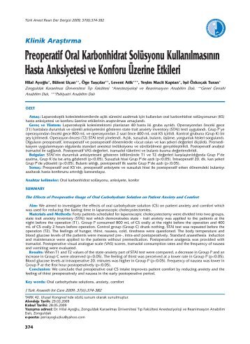 Preoperatif Oral Karbonhidrat SolÃ¼syonu KullanÄ±lmasÄ±nÄ±n ... - TARD
