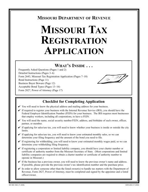 2643 Book, Missouri Tax Registration Application and ... - Intuit