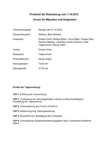 Protokoll der Ratssitzung vom 1.10.2012 Forum fÃ¼r ... - Bad Oldesloe