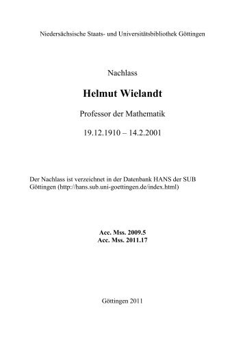 Helmut Wielandt - HANS SUB Göttingen