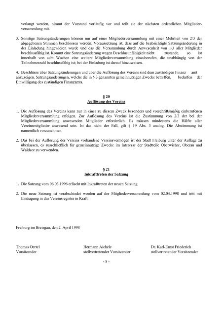 Satzung des Bürgervereins Oberwiehre-Waldsee e.V. Freiburg im ...