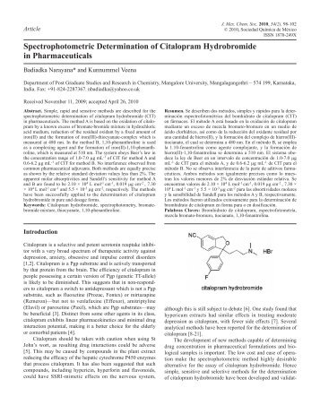 Spectrophotometric Determination of Citalopram Hydrobromide in ...