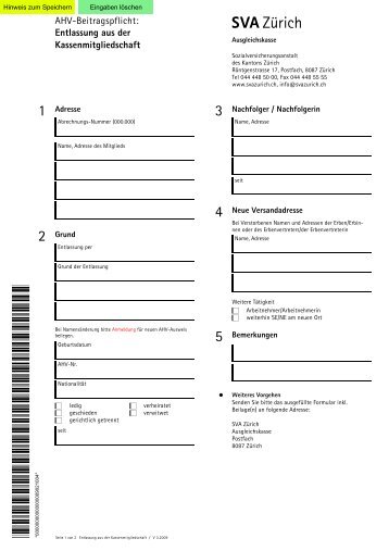 Entlassung aus der Kassenmitgliedschaft - SVA ZÃ¼rich