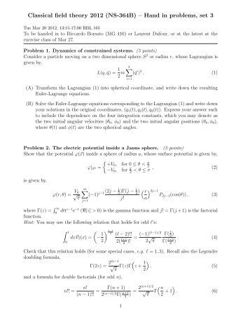Classical field theory 2012 (NS-364B) – Hand in problems, set 3