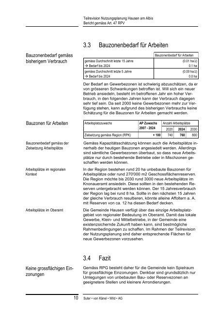 Bericht gemÃƒÂ¤ss Art. 47 RPV - Gemeinde Hausen am Albis