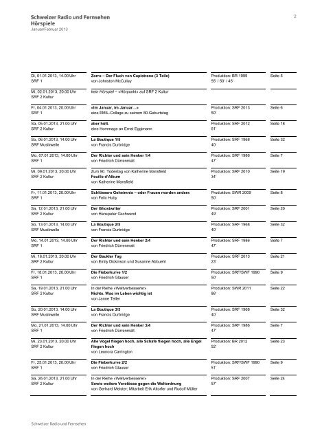 Januar/Februar 2013 - Schweizer Radio und Fernsehen