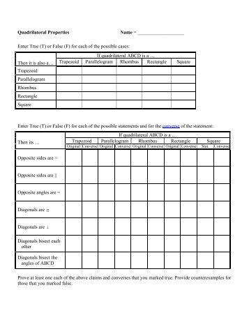 Quadrilateral Worksheet