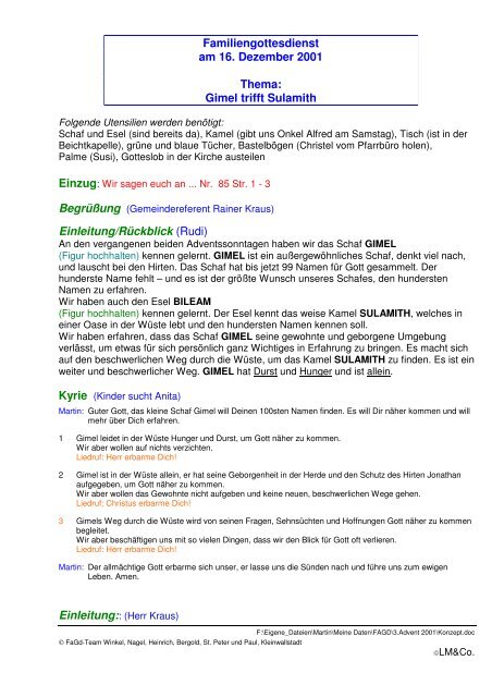 2001 - 3. Advent - Thema: Gimel trifft Sulamith