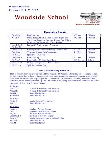 February 13 and 20 Bulletin - Woodside Elementary School District