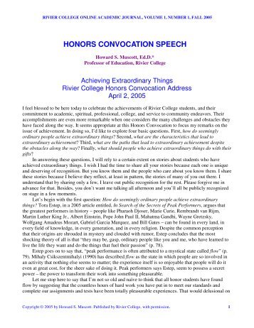 HONORS CONVOCATION SPEECH - Rivier University