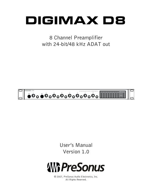 Presonus Digimax D8 Manual - zZounds.com