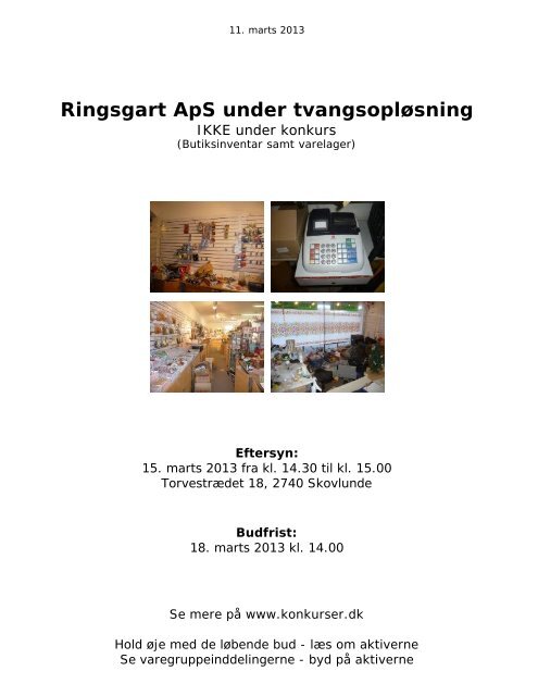 Ringsgart ApS under tvangsoplÃ¸sning - konkurser.dk