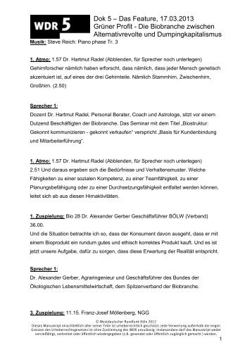 "Grüner Profit" (PDF-Download: 257,3 KB) - WDR 5