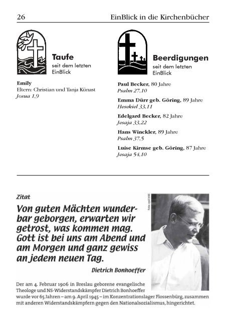 EinBlick Nr. 48, MÃ¤rz 2010 - Evangelische Kirchengemeinde ...