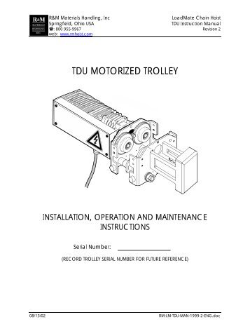 TDU Motorized Trolley Instruction Manual - R&M Materials Handling ...