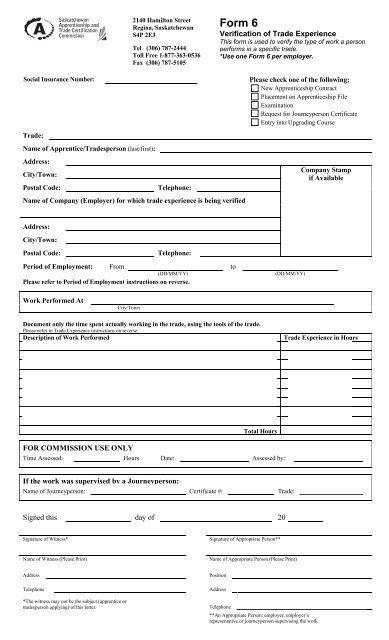 Form 6 - Saskatchewan Apprenticeship and Trade Certification ...