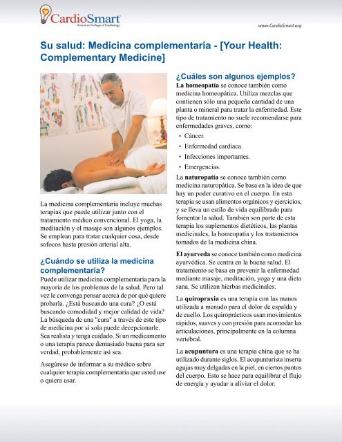 Su salud: Medicina complementaria - [Your Health ... - CardioSmart