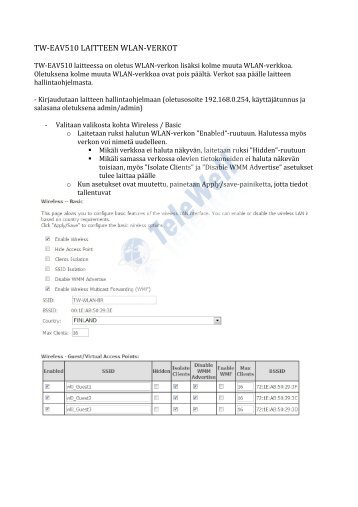 TW-â€EAV510 LAITTEEN WLAN-â€VERKOT - Telewell