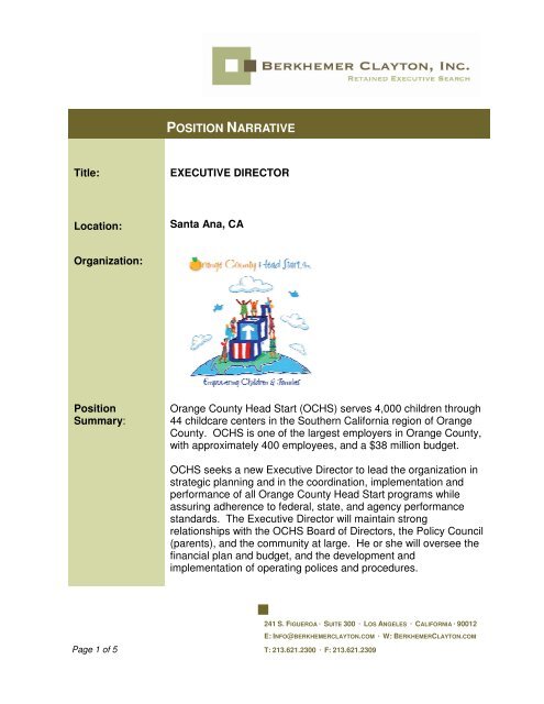 POSITION NARRATIVE - Orange County Head Start, Inc.