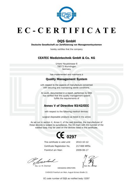 EC-CERTIFICATE DQS GmbH - CEATEC Medizintechnik