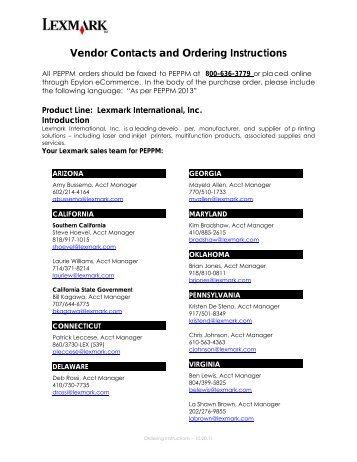 Vendor Contacts and Ordering Instructions - Peppm