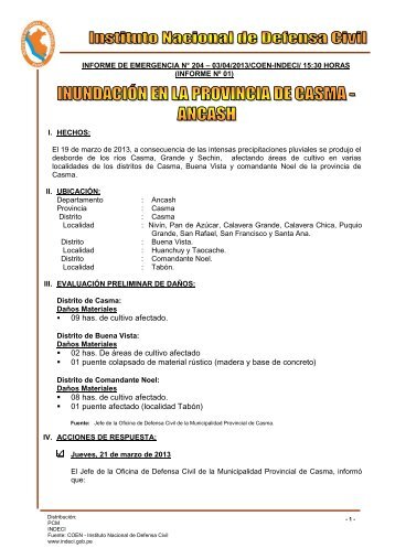 INFORME DE EMERGENCIA NÂ° 2010 COEN-SINADECI - Indeci