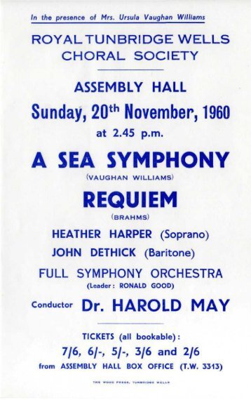 A SEA SYMPHONY REQUIEM - Royal Tunbridge Wells Choral Society
