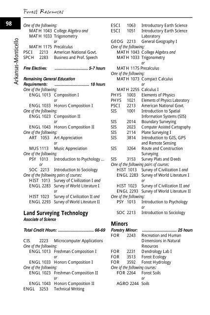 2001-2003 Catalog - University of Arkansas at Monticello