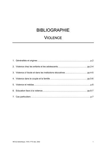 BIBLIOGRAPHIE : VIOLENCE - Pr Jean-Yves Hayez