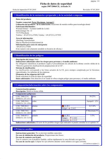 Ficha de datos de seguridad - Wieland Dental